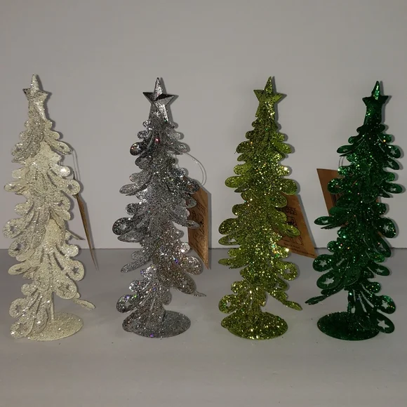 NWT- Set of 4 Glitter Metal Christmas Trees, 7.5" each - Picture 1 of 4